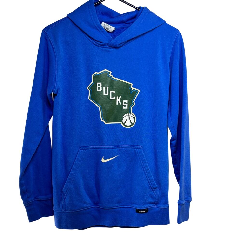 Pullover Hoodie Nike Royal Milwaukee Bucks City Edition Club Fleece Youth Large